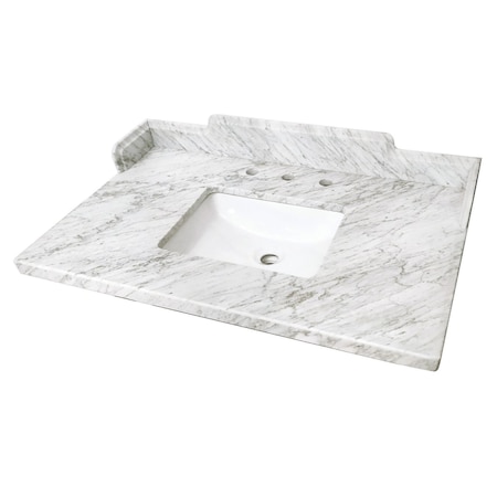 Kingston Brass 36 x 22 Carrara Marble Vanity Top with Rectangular Sink, Carrara White KMS3622M38SQ